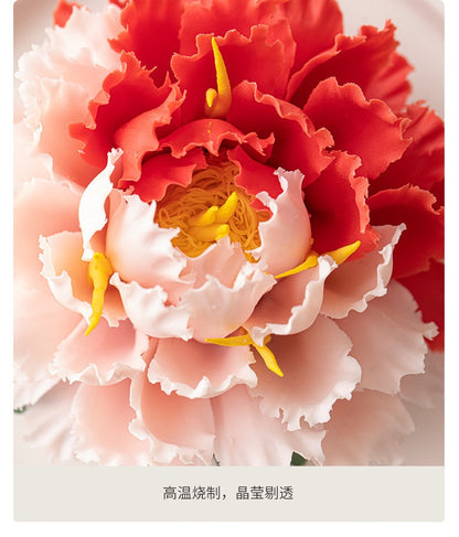 Intangible Cultural Heritage Hand-Sculpted Ceramic Flower Flameless Incense Diffuser, Two-Tone Peony Flower Ornament in Gift Box