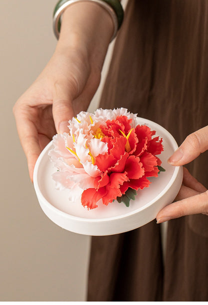 Intangible Cultural Heritage Hand-Sculpted Ceramic Flower Flameless Incense Diffuser, Two-Tone Peony Flower Ornament in Gift Box