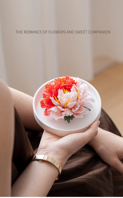 Intangible Cultural Heritage Hand-Sculpted Ceramic Flower Flameless Incense Diffuser, Two-Tone Peony Flower Ornament in Gift Box