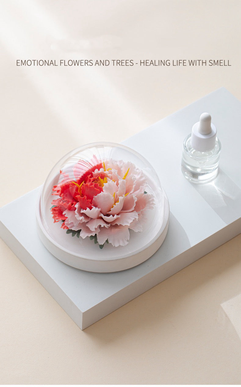 Intangible Cultural Heritage Hand-Sculpted Ceramic Flower Flameless Incense Diffuser, Two-Tone Peony Flower Ornament in Gift Box