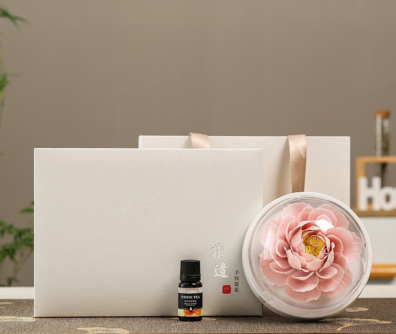 Chinese Intangible Cultural Heritage Hand-Sculpted Ceramic Floral Aroma Diffuser Gift Box