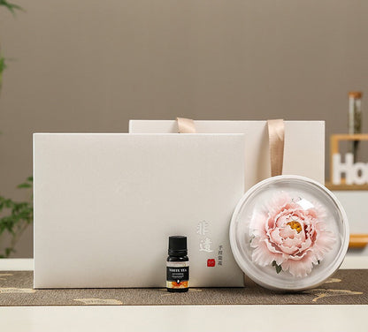 Chinese Intangible Cultural Heritage Hand-Sculpted Ceramic Floral Aroma Diffuser Gift Box