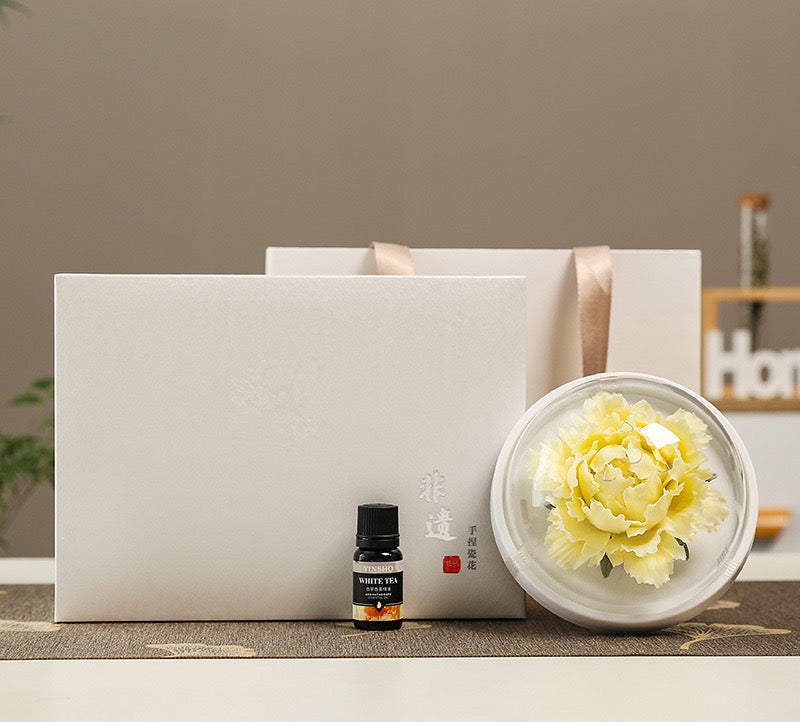 Chinese Intangible Cultural Heritage Hand-Sculpted Ceramic Floral Aroma Diffuser Gift Box