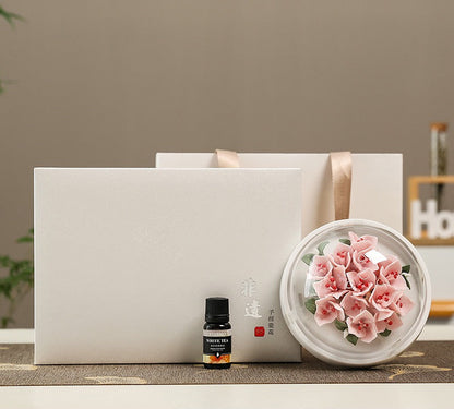 Chinese Intangible Cultural Heritage Hand-Sculpted Ceramic Floral Aroma Diffuser Gift Box