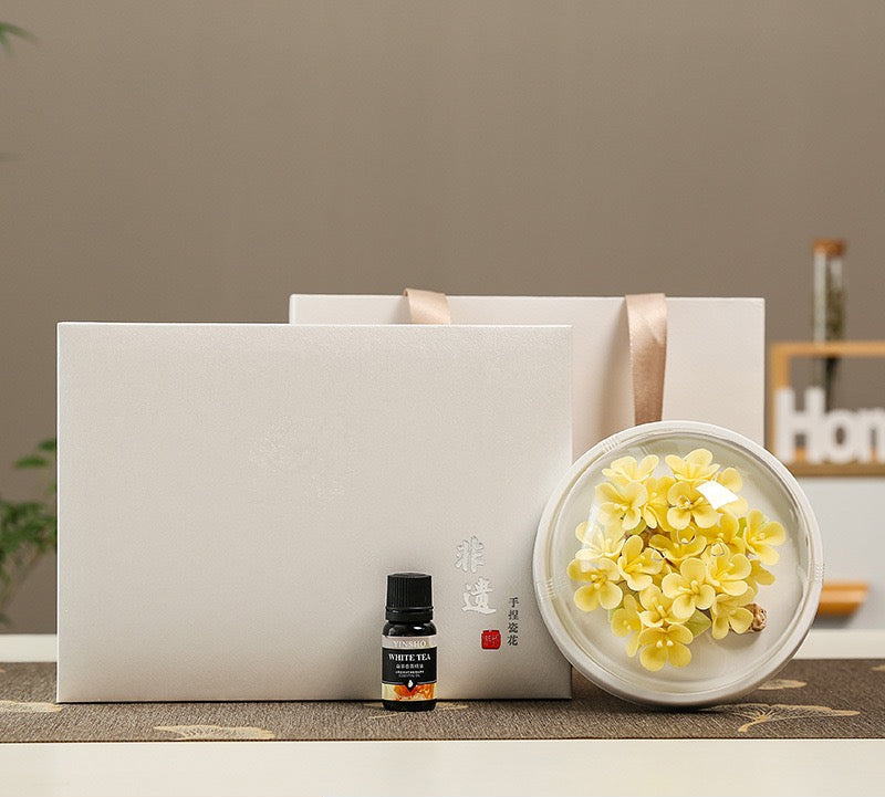 Chinese Intangible Cultural Heritage Hand-Sculpted Ceramic Floral Aroma Diffuser Gift Box