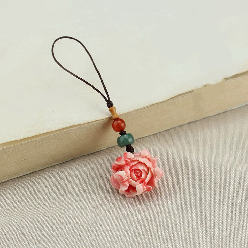 Peony Flower Mobile Phone Chain Lanyard