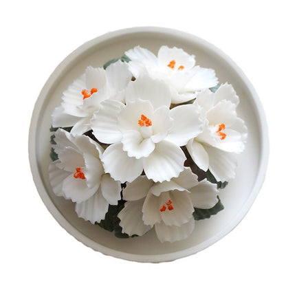 Intangible Cultural Heritage Purely Handmade Ceramic Flower with a White Base and Premium Texture