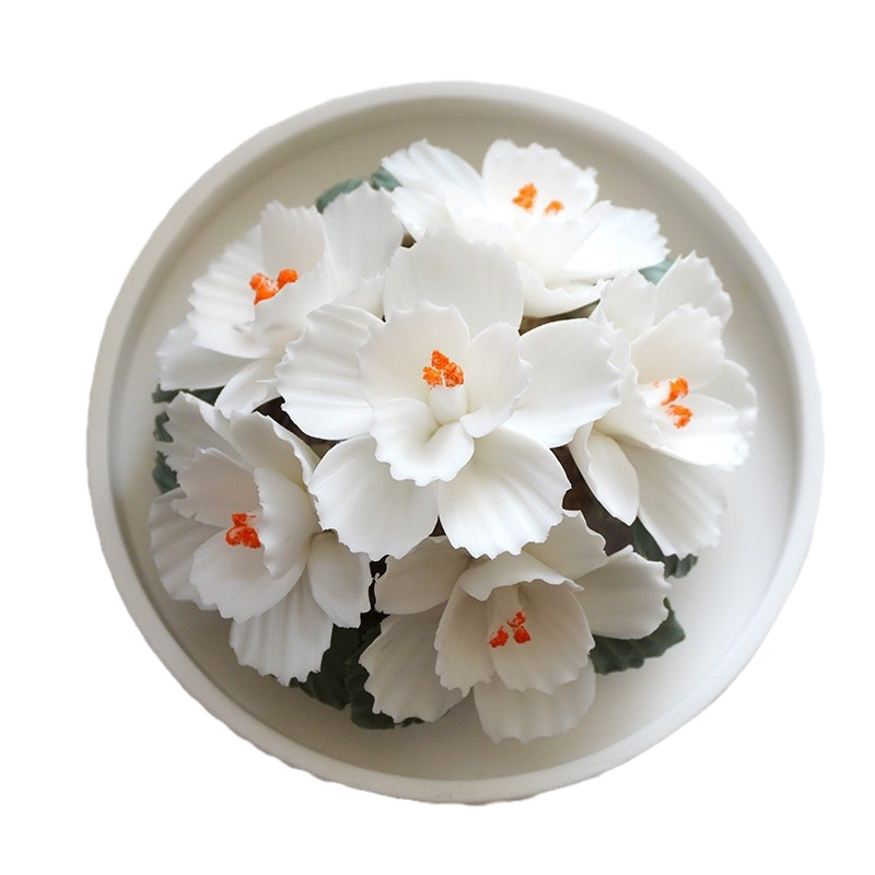 Intangible Cultural Heritage Purely Handmade Ceramic Flower with a White Base and Premium Texture