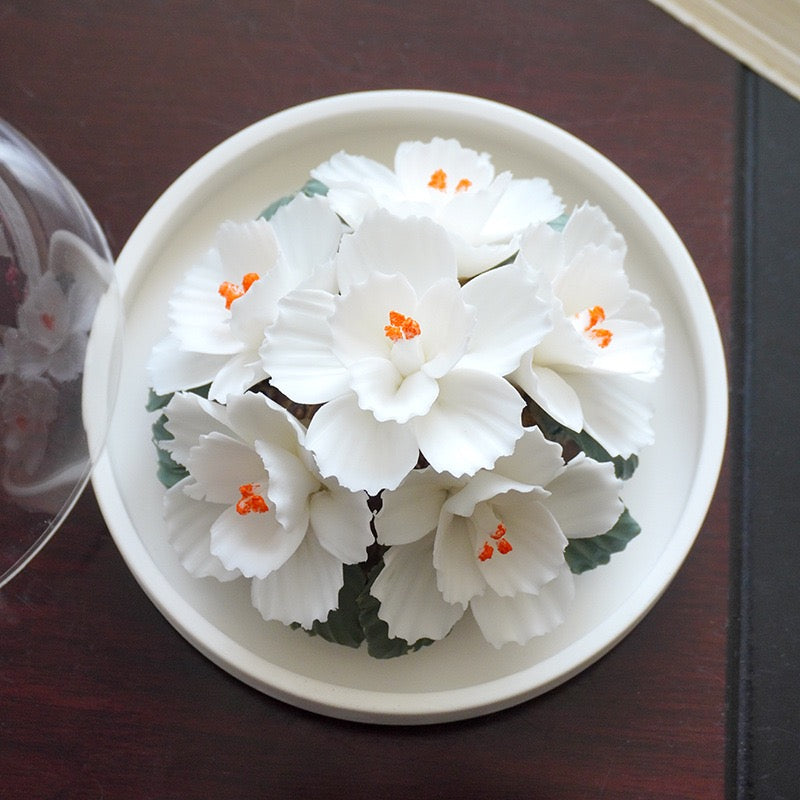 Intangible Cultural Heritage Purely Handmade Ceramic Flower with a White Base and Premium Texture