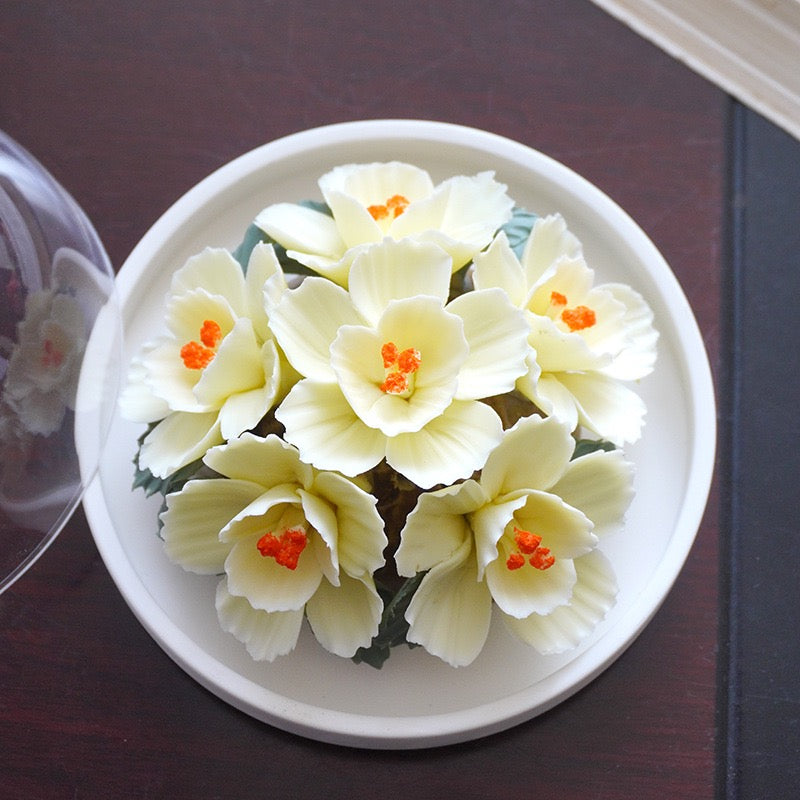 Intangible Cultural Heritage Purely Handmade Ceramic Flower with a White Base and Premium Texture