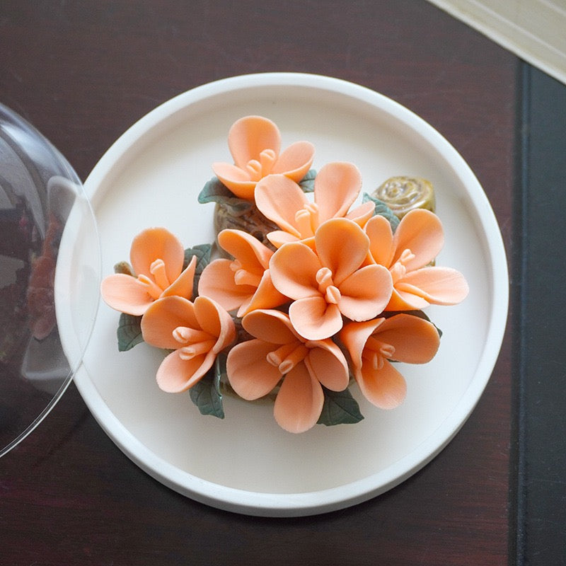 Intangible Cultural Heritage Purely Handmade Ceramic Flower with a White Base and Premium Texture