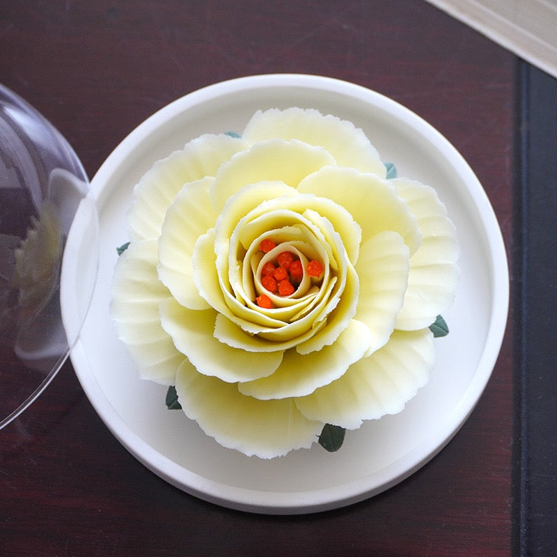 Intangible Cultural Heritage Purely Handmade Ceramic Flower with a White Base and Premium Texture
