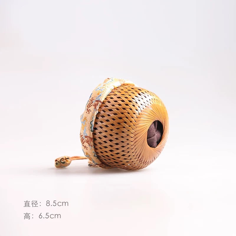 Handcrafted Bamboo Woven Tea Ceremony Set with Song Brocade-Inspired Vintage Storage Bag and Portable Tea Accessories
