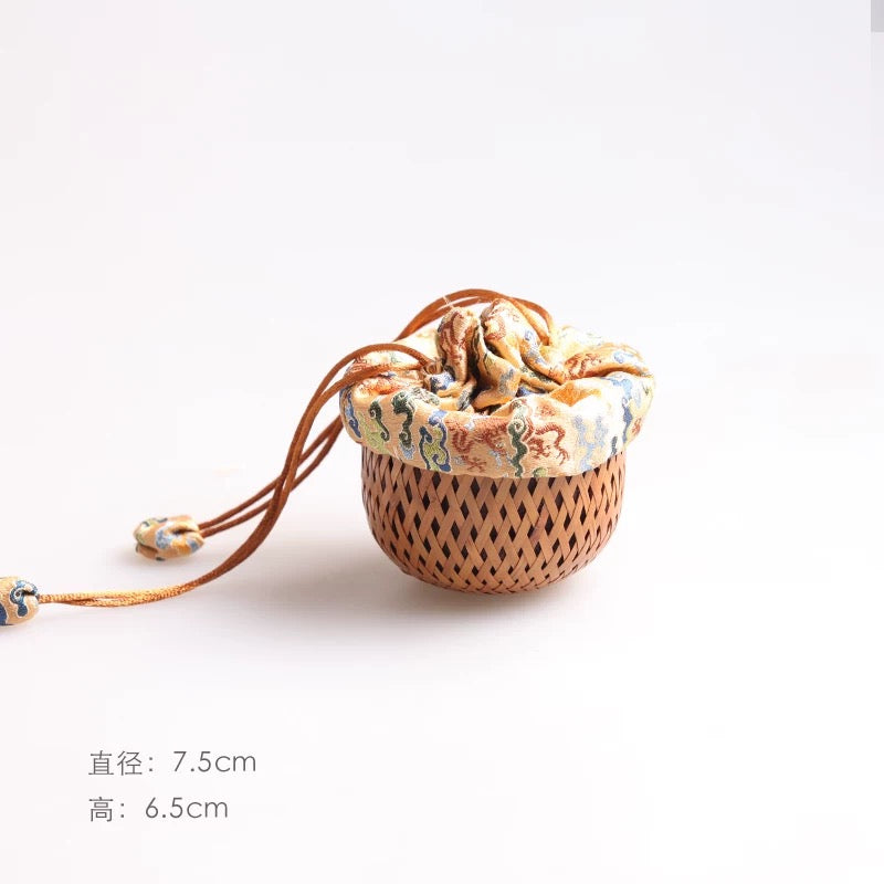 Handcrafted Bamboo Woven Tea Ceremony Set with Song Brocade-Inspired Vintage Storage Bag and Portable Tea Accessories