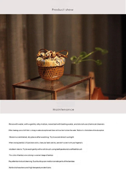 Handmade Bamboo Woven Portable Tea Cup Caddy