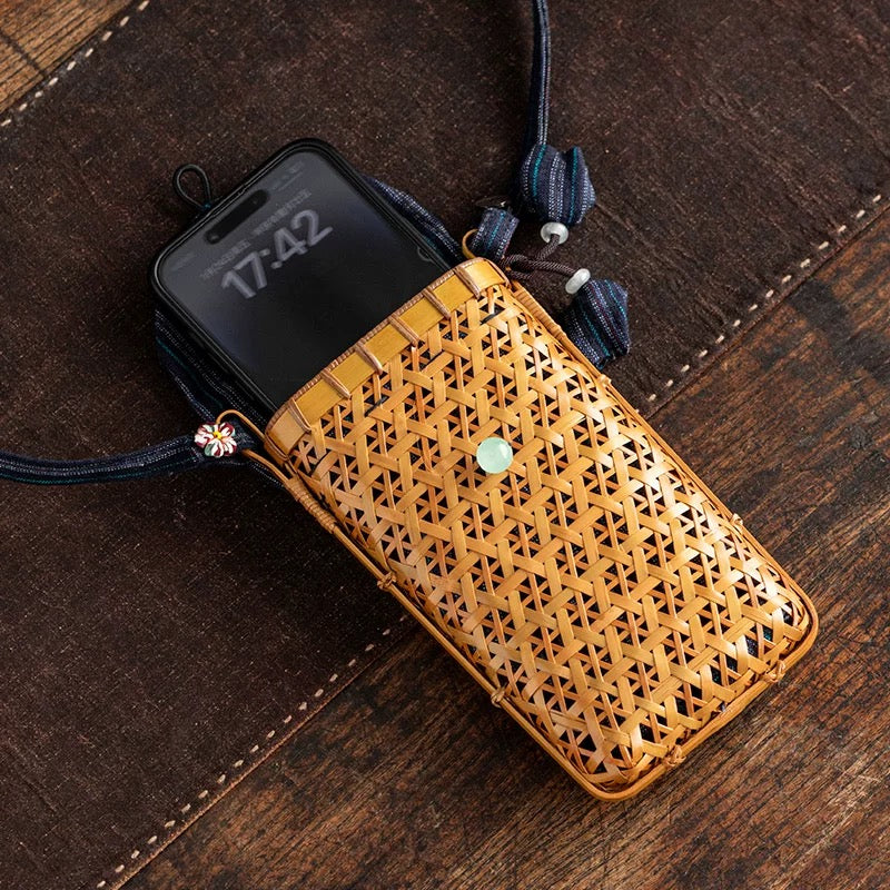Exquisitely handcrafted lacquer weaving with a bamboo woven storage bag