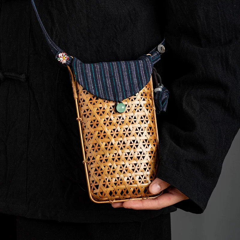 Exquisitely handcrafted lacquer weaving with a bamboo woven storage bag