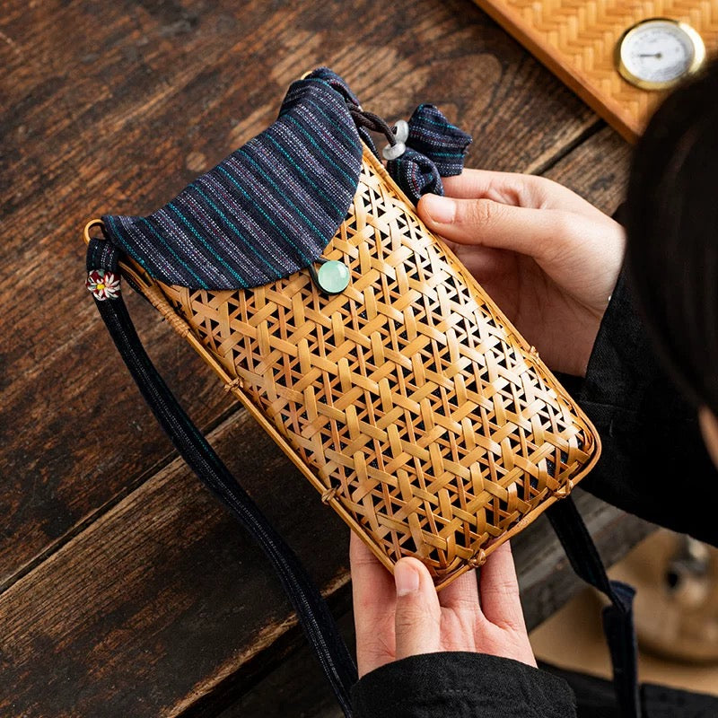 Exquisitely handcrafted lacquer weaving with a bamboo woven storage bag