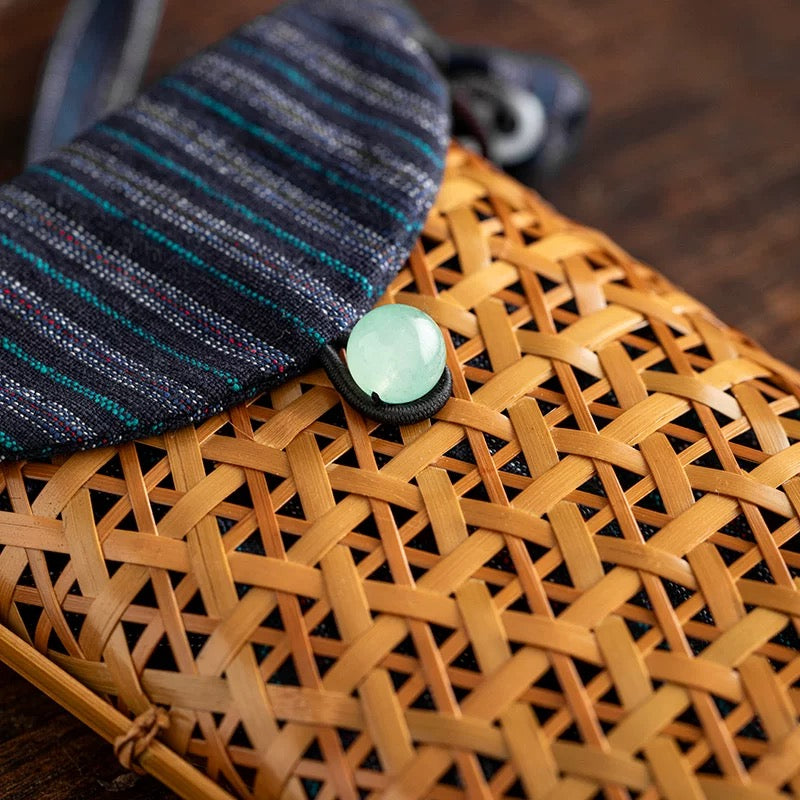 Exquisitely handcrafted lacquer weaving with a bamboo woven storage bag