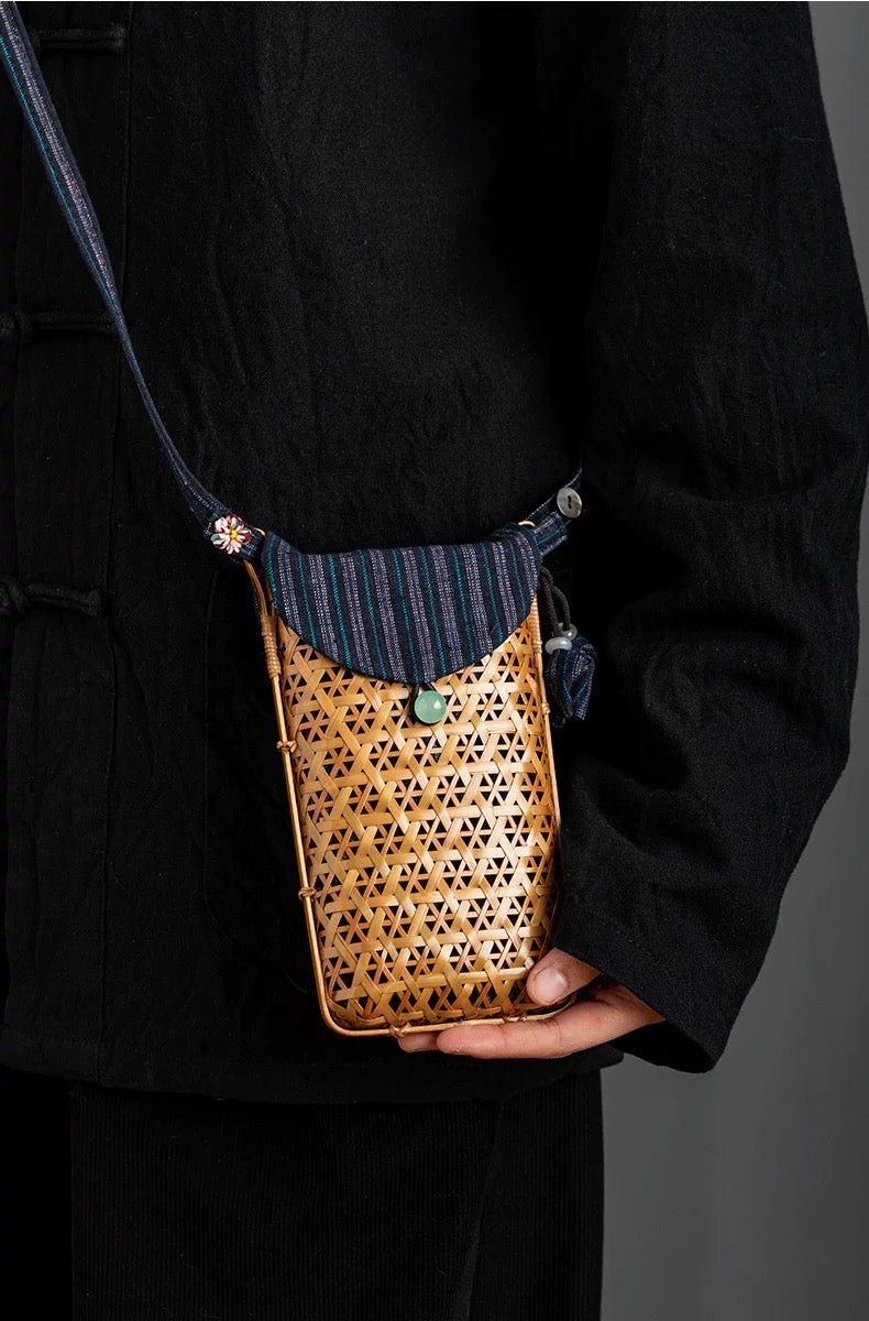 Exquisitely handcrafted lacquer weaving with a bamboo woven storage bag