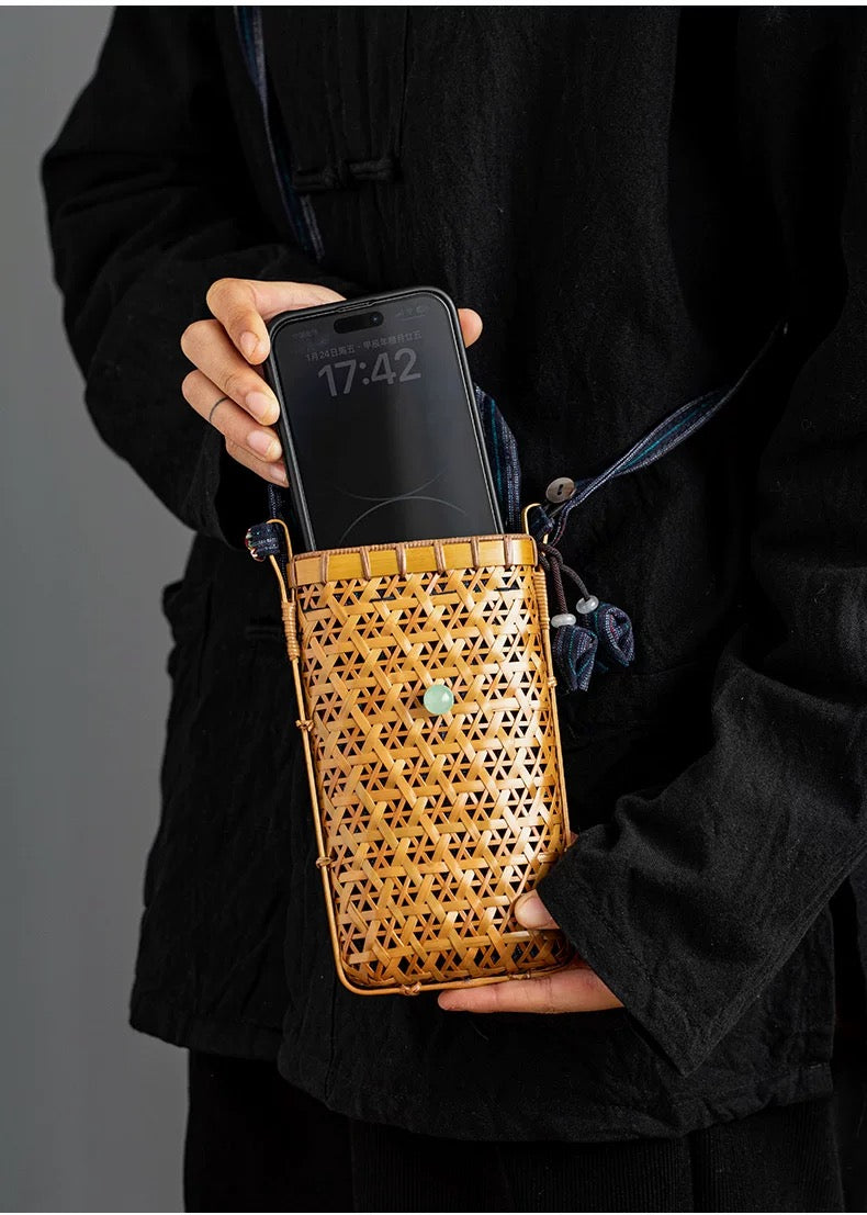 Exquisitely handcrafted lacquer weaving with a bamboo woven storage bag