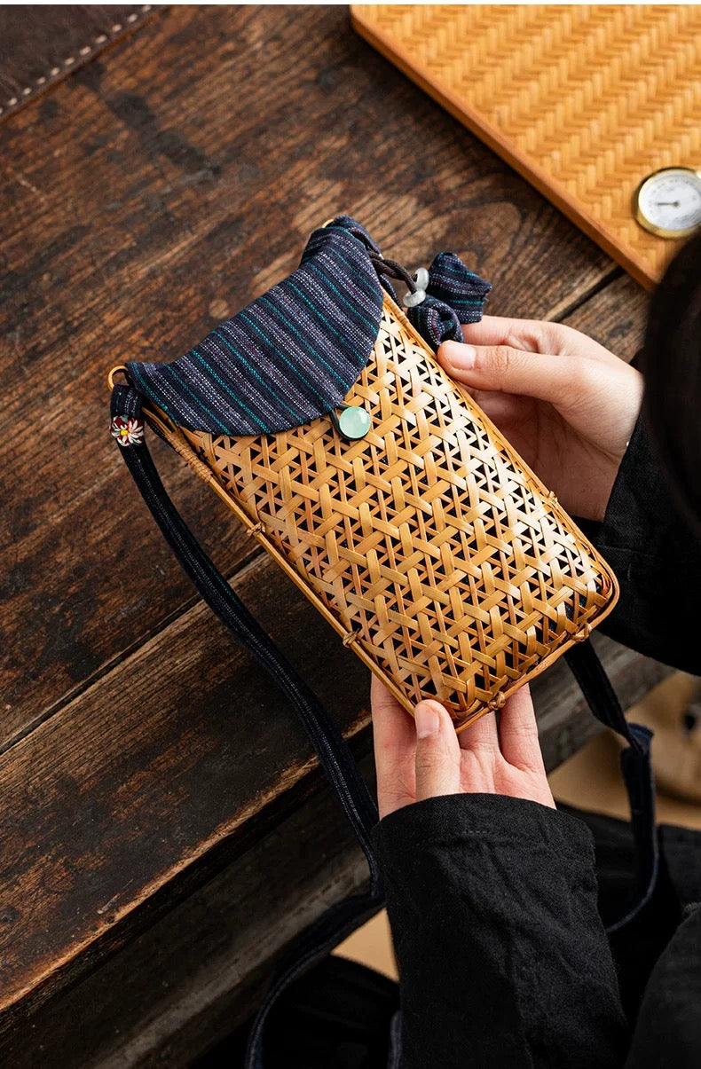 Exquisitely handcrafted lacquer weaving with a bamboo woven storage bag