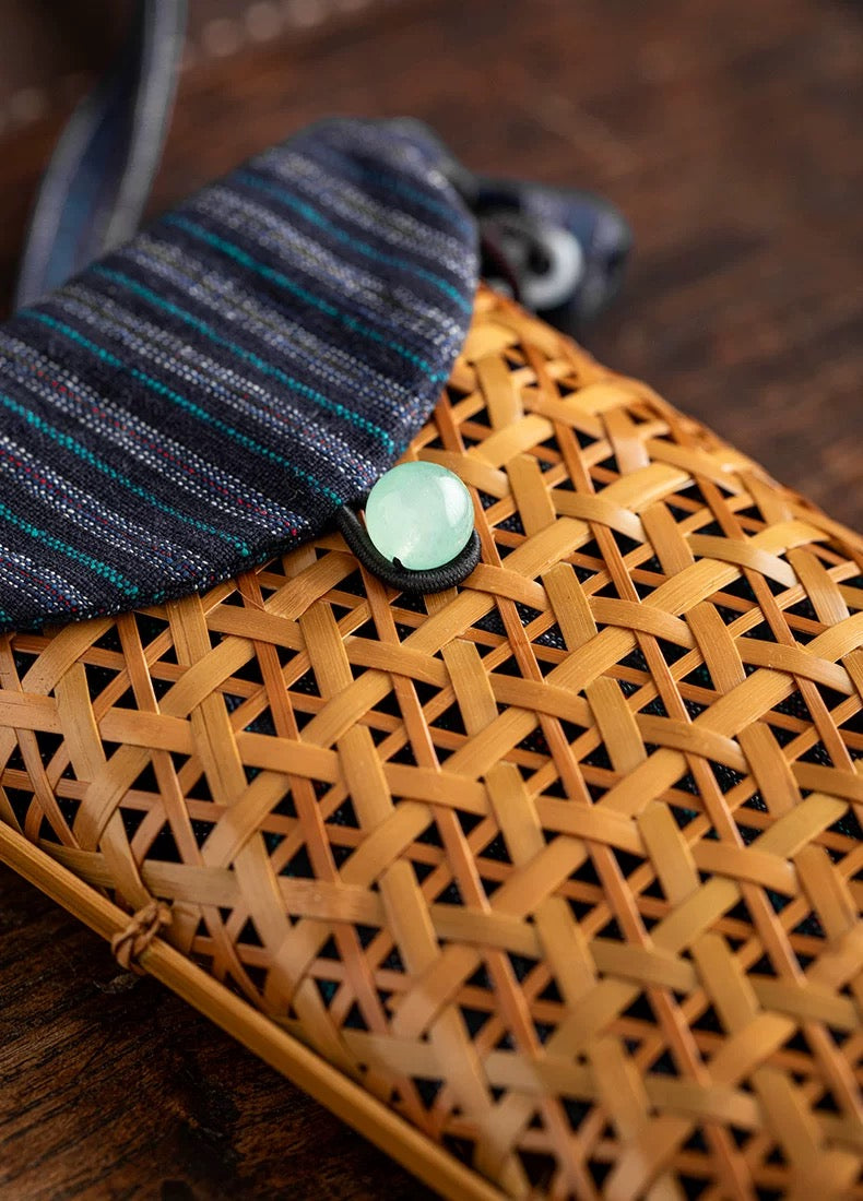 Exquisitely handcrafted lacquer weaving with a bamboo woven storage bag