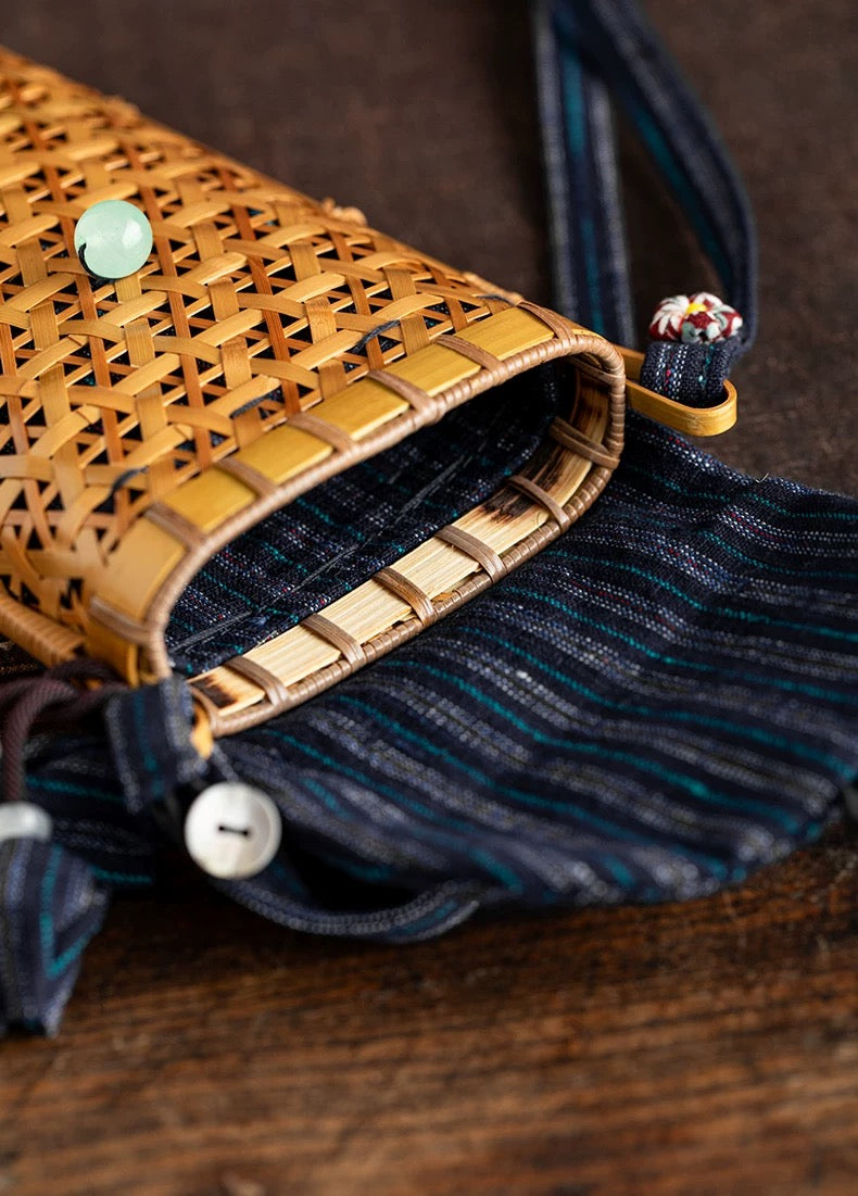 Exquisitely handcrafted lacquer weaving with a bamboo woven storage bag