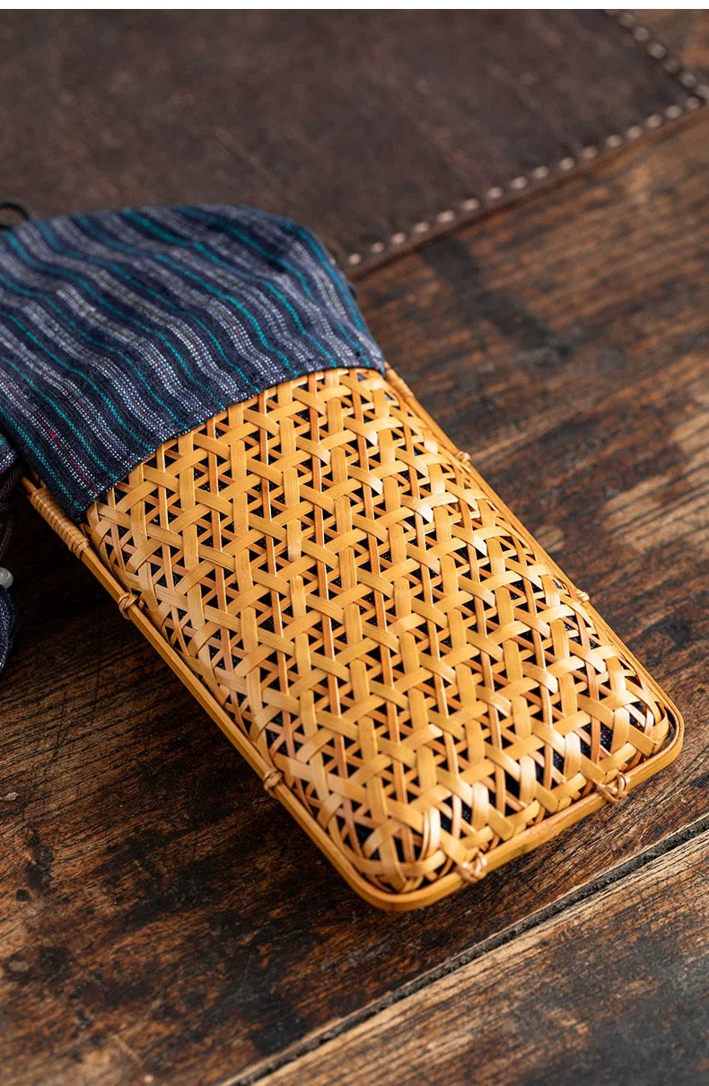 Exquisitely handcrafted lacquer weaving with a bamboo woven storage bag