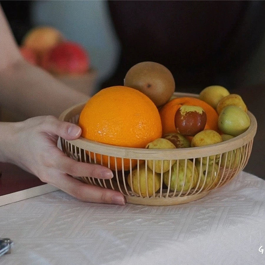Handcrafted woven bamboo fruit basket