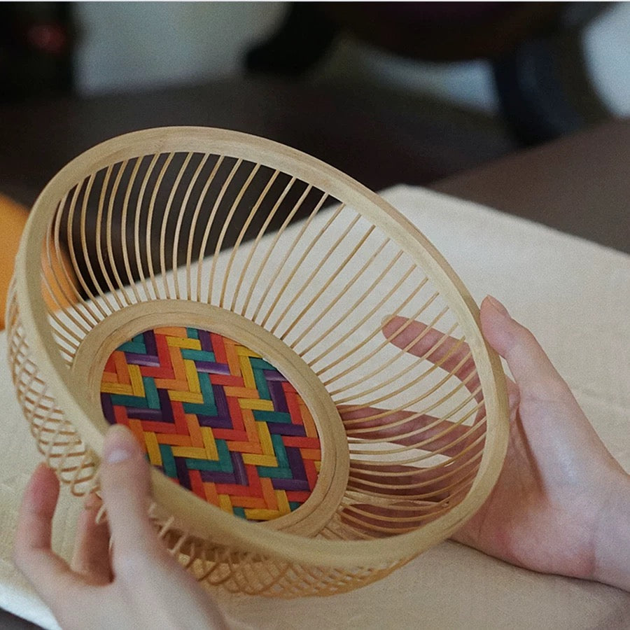 Handcrafted woven bamboo fruit basket