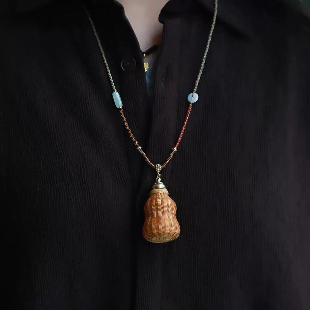 Handmade Bamboo Woven "Peace, Fortune & Prosperity Pendant