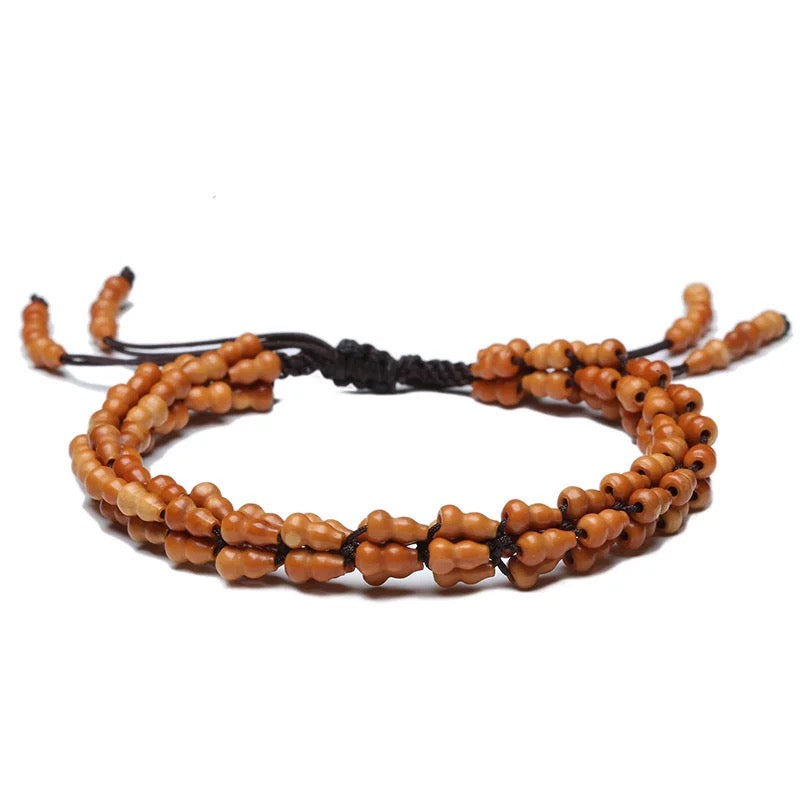 Handwoven Olive Pit and Gourd Beads Bracelet