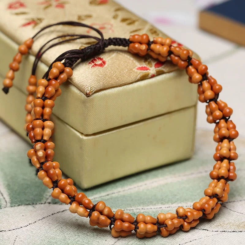 Handwoven Olive Pit and Gourd Beads Bracelet