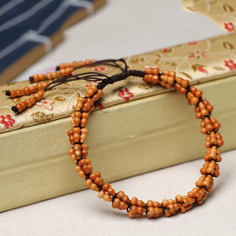 Handwoven Olive Pit and Gourd Beads Bracelet