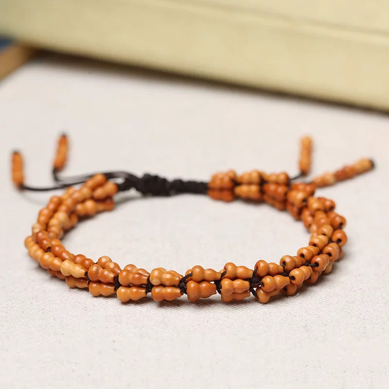 Handwoven Olive Pit and Gourd Beads Bracelet