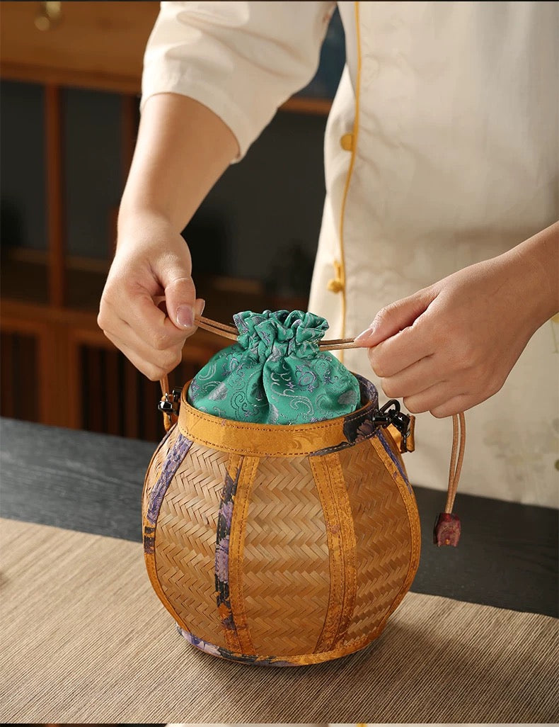 Handmade Bamboo Woven Bag with Gambiered Canton Gauze
