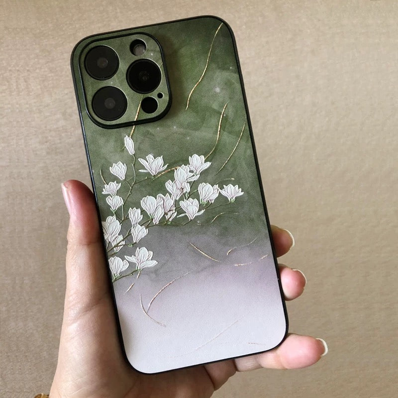 Chinese-Style Embossed Magnolia Phone Case
