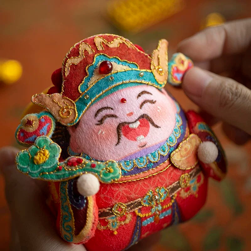 Hand Embroidered Sachet Material Kit – Chinese God of Wealth Auspicious Gift