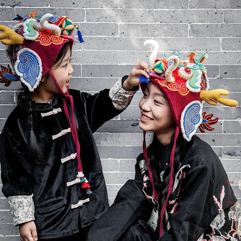 High-End Handcrafted Embroidered Dragon Head Hat-Same design as the British Museum's
