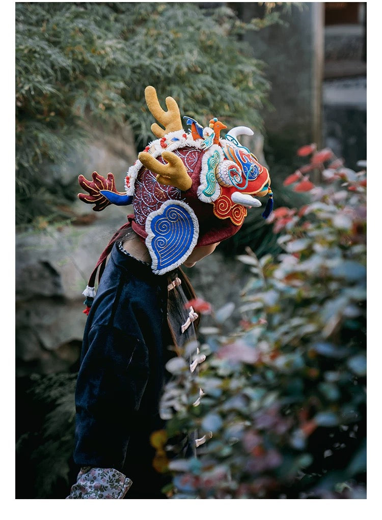 High-End Handcrafted Embroidered Dragon Head Hat-Same design as the British Museum's