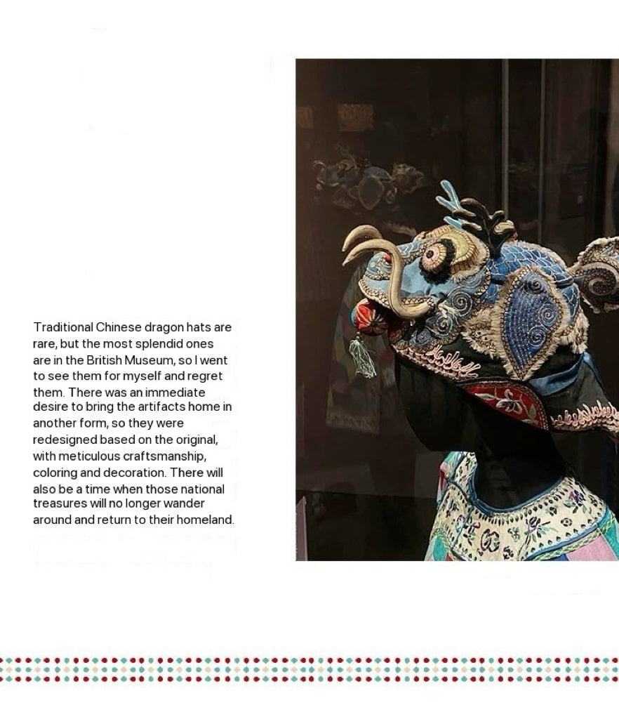 High-End Handcrafted Embroidered Dragon Head Hat-Same design as the British Museum's