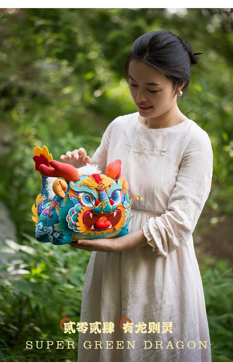 Handmade Embroidered Doll Décor Material Kit – Great Azure Dragon