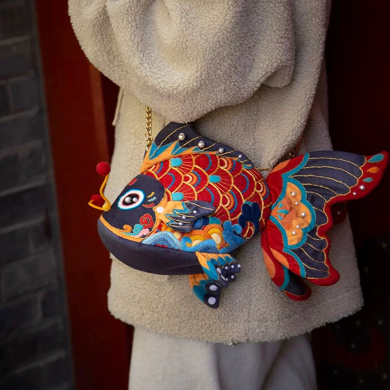 Hand Embroidery Material Kit – Chinese Koi Crossbody Bag
