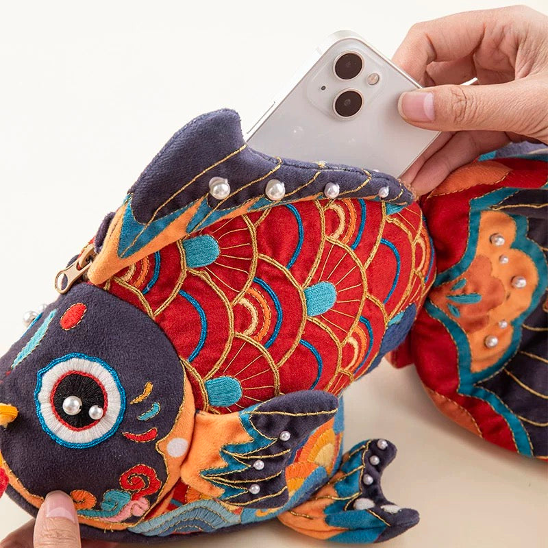 Hand Embroidery Material Kit – Chinese Koi Crossbody Bag