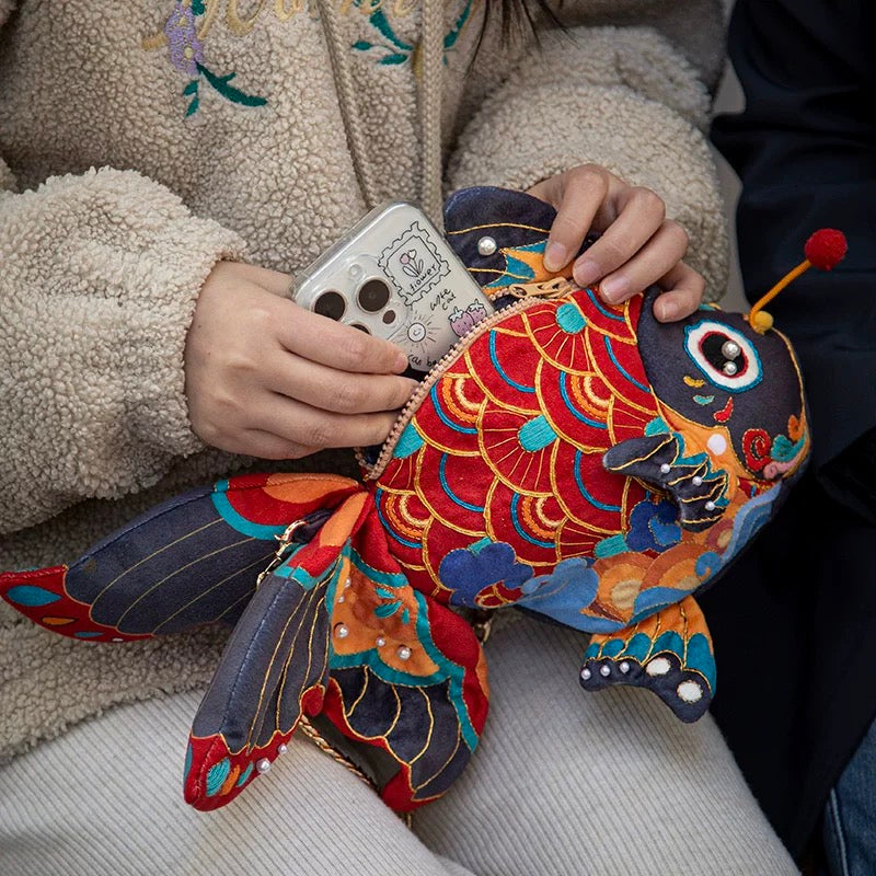 Hand Embroidery Material Kit – Chinese Koi Crossbody Bag