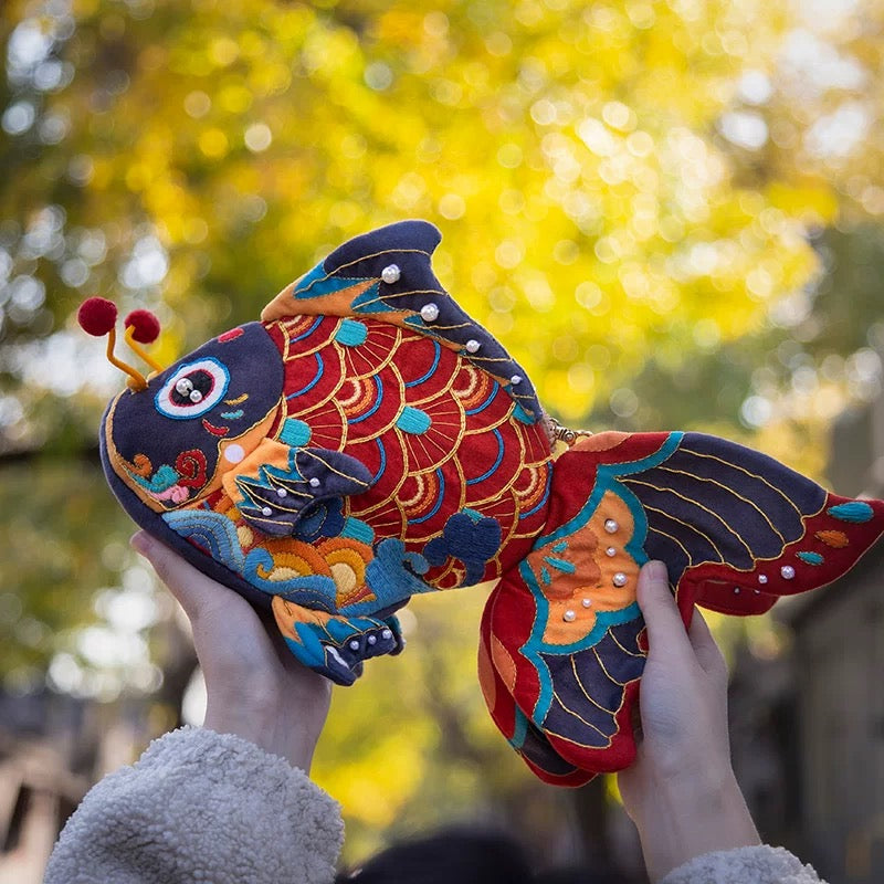 Hand Embroidery Material Kit – Chinese Koi Crossbody Bag