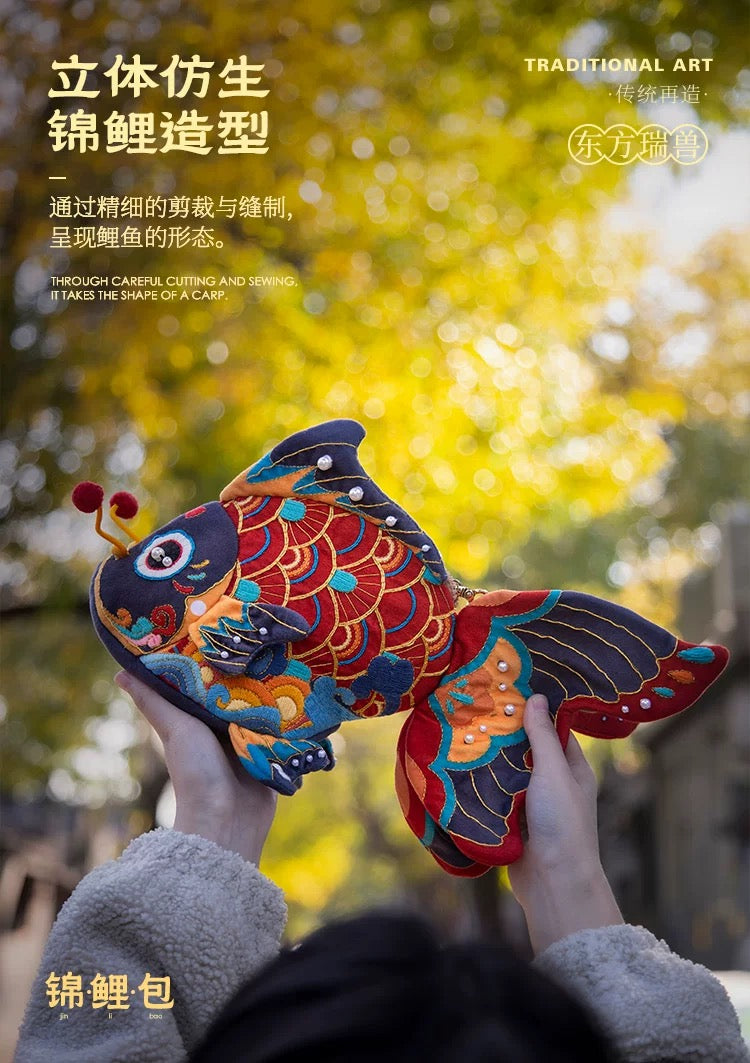 Hand Embroidery Material Kit – Chinese Koi Crossbody Bag