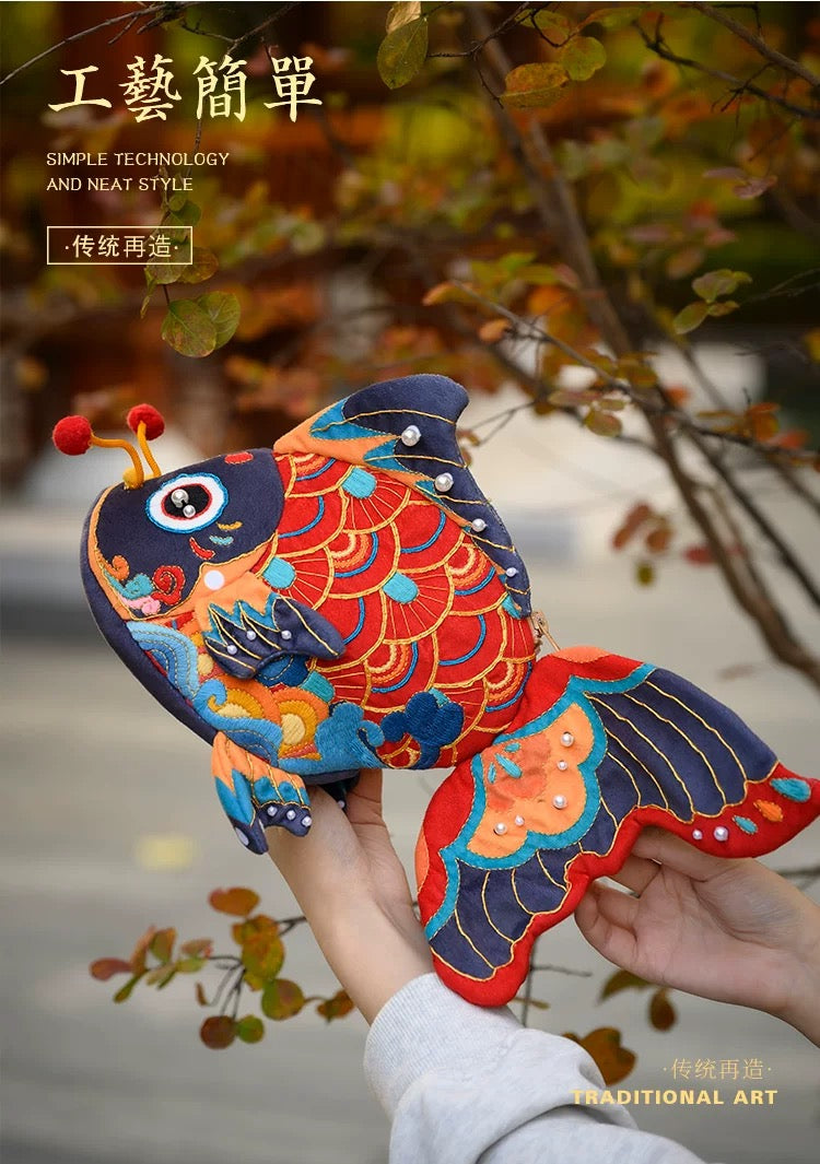 Hand Embroidery Material Kit – Chinese Koi Crossbody Bag