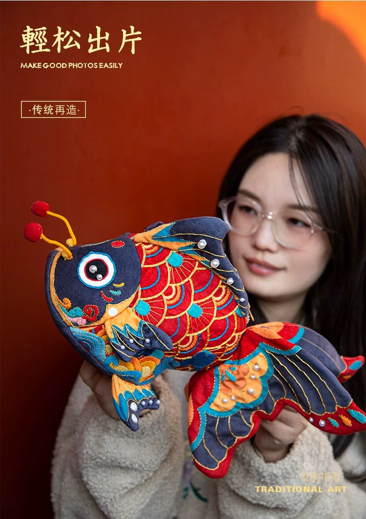 Hand Embroidery Material Kit – Chinese Koi Crossbody Bag